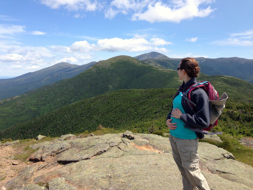 5 months pregnant on the summit of Mt. Pierce looking towards our destination of Mt. Eisenhower